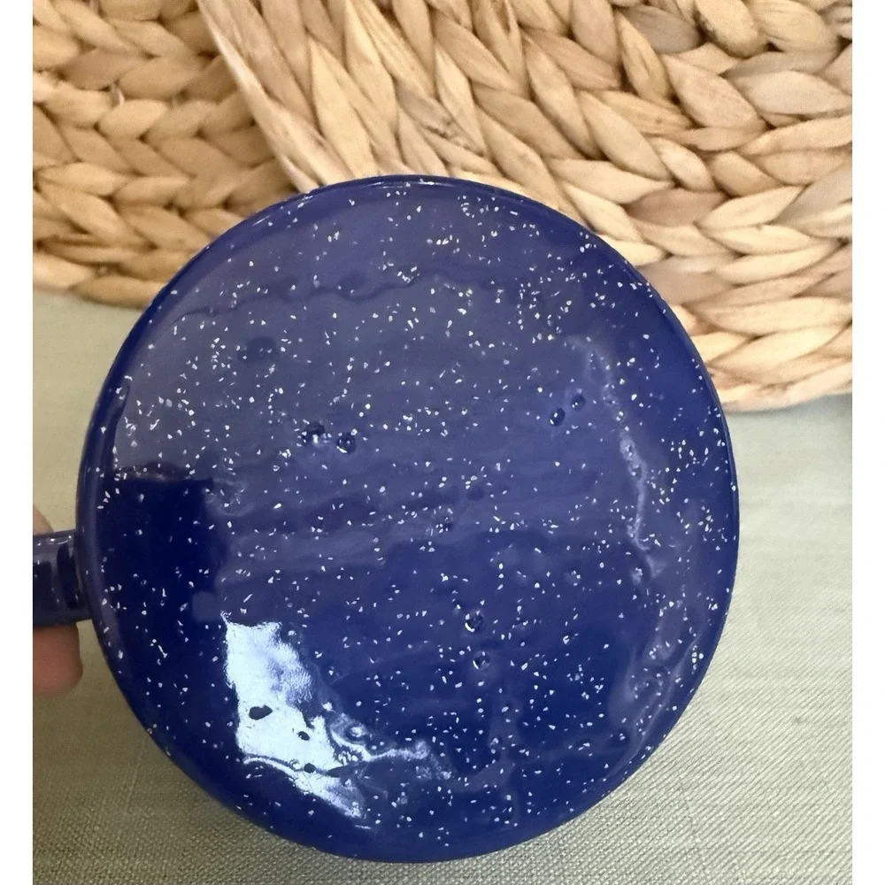 Vintage Rare Blue And White Speckled Ceramic Juicer And Small Pitcher
